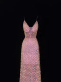 Classy Formal A Line Spaghetti Strap Pink Sequins Style Impress Long Prom Dresses Party Gowns HZ0311