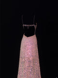 Classy Formal A Line Spaghetti Strap Pink Sequins Style Impress Long Prom Dresses Party Gowns HZ0311