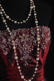 Vintage Ball Gowns Strapless Burgundy Wine Red Dark Satin Party Dress With Beads 1950s Retro Classy Birthday Dinner Long Prom Dresses HZ0311