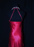 Charming Mermaid Halter Hot Pink Satin Sleeveless Long Prom Dresses Party Formal Gowns HZ0311