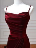 Classy Mermaid Spaghetti Straps Burgundy With Sleeves Long Formal Prom Dresses Dance Night Outfits Party Gowns HZ0311