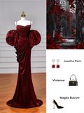 Classy Mermaid Spaghetti Straps Burgundy With Sleeves Long Formal Prom Dresses Dance Night Outfits Party Gowns HZ0311