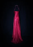 Charming Mermaid Halter Hot Pink Satin Sleeveless Long Prom Dresses Party Formal Gowns HZ0311