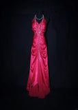 Charming Mermaid Halter Hot Pink Satin Sleeveless Long Prom Dresses Party Formal Gowns HZ0311