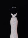 Classy Mermaid 1950s Formal High Neck White Sequins Style Impress Backless Long Prom Dresses Party Gowns HZ0311