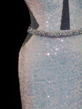 Classy Mermaid 1950s Formal High Neck White Sequins Style Impress Backless Long Prom Dresses Party Gowns HZ0311