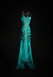 Vintage 1950s Formal Mermaid Halter Dark Green Satin Sleeveless Long Prom Dresses Party Formal Gowns HZ0311