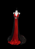 Modest A line Halter Red Black Sleeveless Long Evening Dresses Inspo Senior Night Dance Prom Dress HZ0311