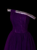 Classy A Line 1950s Formal One Shoulder Purple Tulle With Beads Pleated Style Impress Long Prom Dresses Party Gowns HZ0311