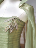 Fairy-tale Ball Gown Strapless Green Tulle With Cape Long Formal Fancy Beaded Prom Evening Dress Dinner Outfits Party Gowns HZ0311