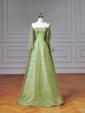Fairy-tale Ball Gown Strapless Green Tulle With Cape Long Formal Fancy Beaded Prom Evening Dress Dinner Outfits Party Gowns HZ0311