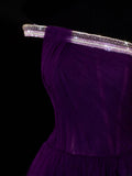 Classy A Line 1950s Formal One Shoulder Purple Tulle With Beads Pleated Style Impress Long Prom Dresses Party Gowns HZ0311