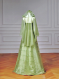 Fairy-tale Ball Gown Strapless Green Tulle With Cape Long Formal Fancy Beaded Prom Evening Dress Dinner Outfits Party Gowns HZ0311