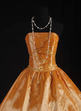 Cute Ball Gown Strapless Orange Taffeta With Beads Short 16th Birthday Dress Homecoming Dresses Cocktail Gown HZ0311