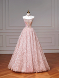 Fairy-tale Ball Gown Strapless Pink Tulle With Gems Long Formal Fancy Beaded Prom Evening Dress Dinner Outfits Party Gowns HZ0311