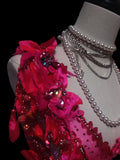 Retro 60s Mermaid V Neck Red Tulle Lace Sleeveless Long Evening Dresses Inspo Senior Night Dance Prom Dress HZ0311