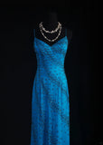 Vintage 1950s Formal Mermaid Spaghetti Strap Royal Blue Chiffon With Beads Sleeveless Long Prom Dresses Party Formal Gowns HZ0311