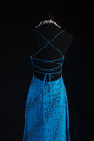 Vintage 1950s Formal Mermaid Spaghetti Strap Royal Blue Chiffon With Beads Sleeveless Long Prom Dresses Party Formal Gowns HZ0311