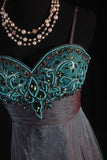 Vintage 1950s Formal A Line Spaghetti Strap Green Lace Chiffon With Beads Sleeveless Long Prom Dresses Party Formal Gowns HZ0311