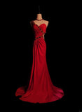 Classic Mermaid One Shoulder Red Chiffon Sleeveless With Beads Long Prom Dresses High School Senior Graduation Dance Evening Outfits HZ0311