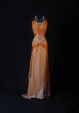 Vintage 1950s Formal A Line Halter Orange Pleated Chiffon With Beads Sleeveless Long Prom Dresses Party Formal Gowns HZ0311