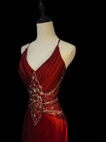 Vintage Mermaid Spaghetti Strap Burgundy With Beading Sleeveless Long Prom Dresses High School Senior Graduation Dance Evening Outfits HZ0311