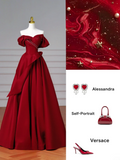 Elegant Ball Gown Off The Shoulder Burgundy Satin Long Formal Fancy Prom Evening Dress Dinner Outfits Party Gowns HZ0311