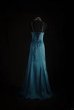 Vintage 1950s Formal Mermaid Spaghetti Strap Teal Blue Pleated Satin With Beads Sleeveless Long Prom Dresses Party Formal Gowns HZ0311