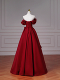 Elegant Ball Gown Off The Shoulder Burgundy Satin Long Formal Fancy Prom Evening Dress Dinner Outfits Party Gowns HZ0311