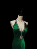 Vintage Mermaid Halter Green Satin With Beading Sleeveless Long Prom Dresses High School Senior Graduation Dance Evening Outfits HZ0311