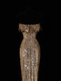 Classy Sheath 1950s Formal Strapless Gold Sequins Style Impress Long Prom Dresses Party Gowns HZ0311