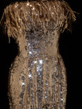 Classy Sheath 1950s Formal Strapless Gold Sequins Style Impress Long Prom Dresses Party Gowns HZ0311