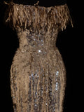 Classy Sheath 1950s Formal Strapless Gold Sequins Style Impress Long Prom Dresses Party Gowns HZ0311