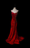 Classic Mermaid Spaghetti Strap Red Chiffon Sleeveless With Beads Long Prom Dresses High School Senior Graduation Dance Evening Outfits HZ0311