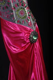 Vintage Mermaid High Neck Hot Pink Satin Party Dress With Beads 1950s Retro Classy Birthday Dinner Long Prom Dresses HZ0311