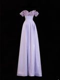 Modest Prom Dresses Aesthetic A Line Off The Shoulder Lilac Inspiration Flowers Style Impress With Sleeves Long Party Formal Gown HZ0311