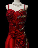 Classic Mermaid Spaghetti Strap Red Chiffon Sleeveless With Beads Long Prom Dresses High School Senior Graduation Dance Evening Outfits HZ0311