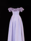 Modest Prom Dresses Aesthetic A Line Off The Shoulder Lilac Inspiration Flowers Style Impress With Sleeves Long Party Formal Gown HZ0311