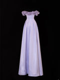 Modest Prom Dresses Aesthetic A Line Off The Shoulder Lilac Inspiration Flowers Style Impress With Sleeves Long Party Formal Gown HZ0311