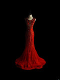 Vintage Mermaid Scoop Neck Tulle With Beading Sleeveless Long Prom Dresses High School Senior Graduation Dance Evening Dress HZ0311