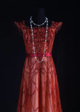 Vintage A line Ombre Red Tulle Square Neck Party Dress With Beads 1950s Retro Classy Birthday Dinner Long Prom Dresses HZ0311