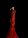 Vintage Mermaid Scoop Neck Tulle With Beading Sleeveless Long Prom Dresses High School Senior Graduation Dance Evening Dress HZ0311