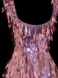 Aesthetic Sheath Square Neck Short Prom Dress Pink Sequins 16th Birthday Dress Homecoming Dresses Cocktail Gown HZ0311