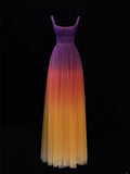 Classy A line Square Neck Multi Colors Formal Tulle Style Impress Long Prom Dresses Party Gowns HZ0311