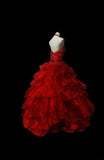 Unique Ball Gown Halter Red Layered Tiered With Beads Long Wedding Quinceanera Dresses Sweet 15 16 Birthday Gown HZ0311