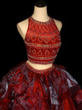 Classic Ball Gown 2 Pieces Burgundy Tulle Sleeveless With Beads Long Prom Dresses Senior Graduation Dance Evening Outfits HZ0311