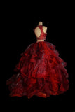 Classic Ball Gown 2 Pieces Burgundy Tulle Sleeveless With Beads Long Prom Dresses Senior Graduation Dance Evening Outfits HZ0311