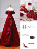 Elegant Ball Gown Off The Shoulder Burgundy Wine Red Long Formal Fancy Prom Evening Dress Dinner Outfits Party Gowns HZ0311