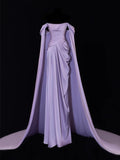 Modest Prom Dresses Aesthetic Sheath Off The Shoulder Lilac Inspiration Style Impress With Sleeves Cape Long Party Formal Gown HZ0311