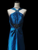 Retro 60s A line Halter Royal Blue Satin Sleeveless Long Evening Dresses Inspo Senior Night Dance Prom Dress HZ0311
